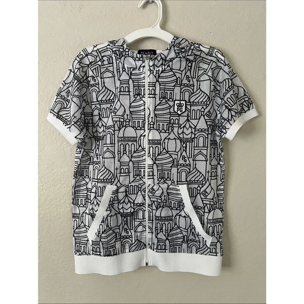 EUC PEARLY GATES Zip Up Hoodie Black/White Doodle in Size 2
